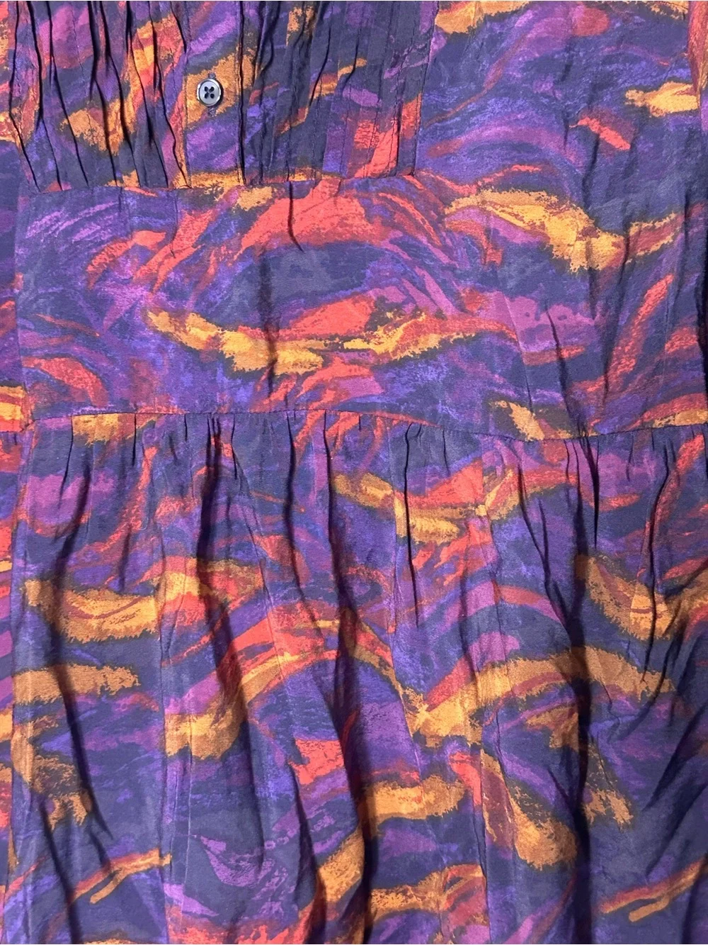 Terra & Sky 1X Purple Abstract Print Tiered Midi Dress Long Sleeve